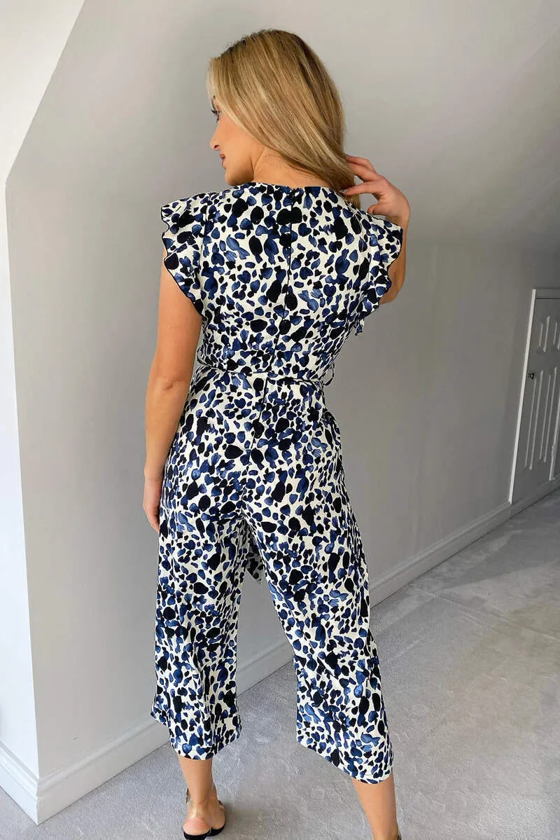 Blue Printed Belted Wrap Jumpsuit sold by AX Paris product image thumbnail 5