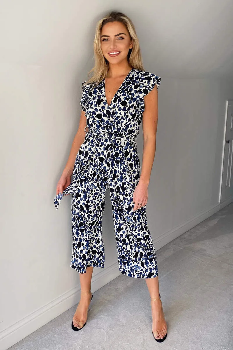 Blue Printed Belted Wrap Jumpsuit sold by AX Paris product image thumbnail 2