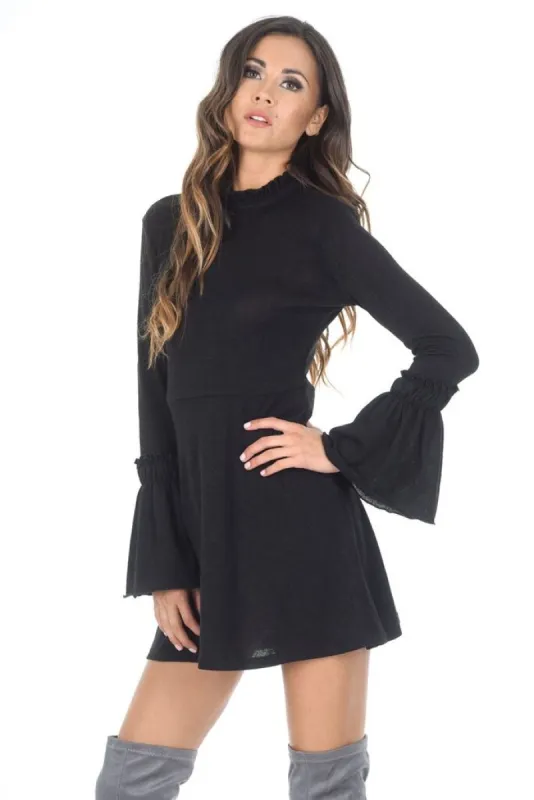 Black Bell Sleeve Frill Dress sold by AX Paris