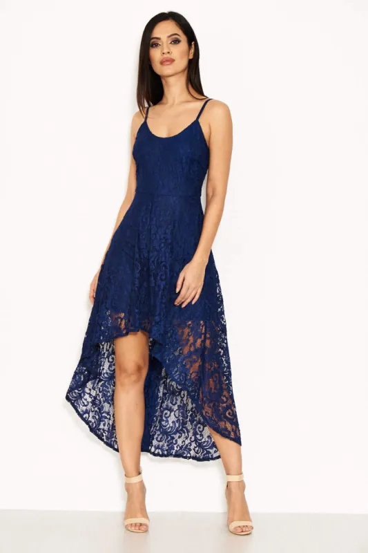 Navy Lace Dress With Waterfall Skirt sold by AX Paris