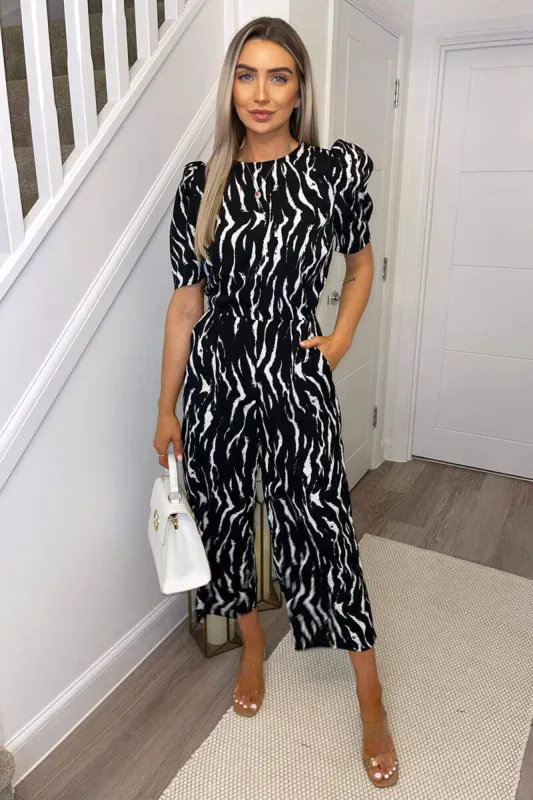 Black And White Printed Short Sleeve Jumpsuit sold by AX Paris