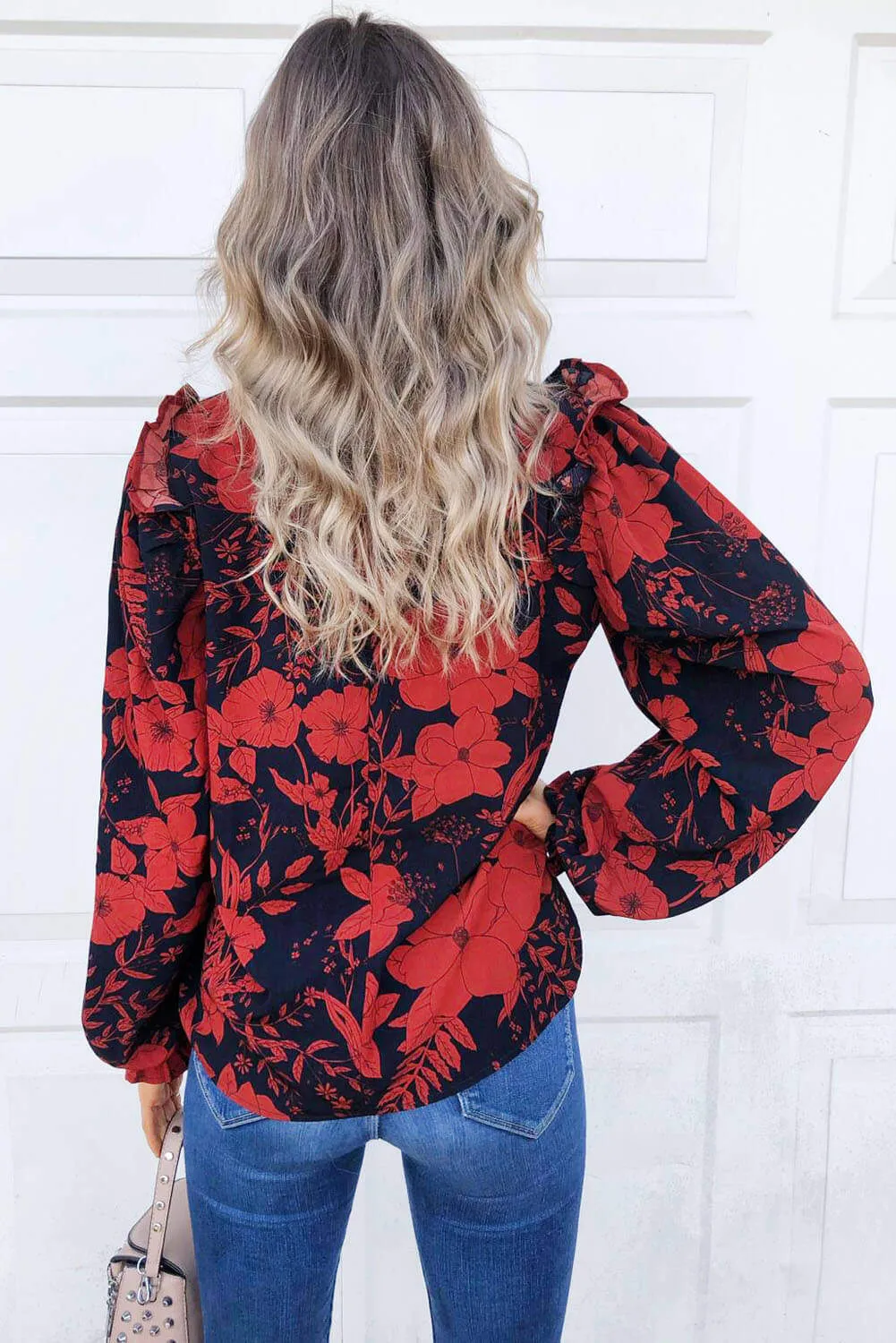 Red Floral Frill Shoulder Blouse sold by AX Paris product image thumbnail 5