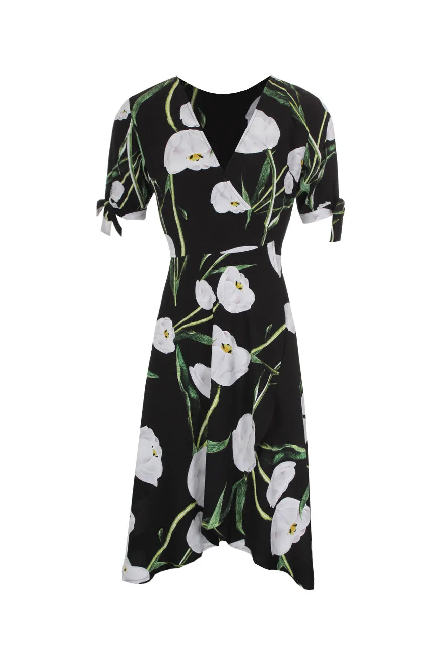 Black Floral Print Wrap Dress sold by AX Paris product image thumbnail 4