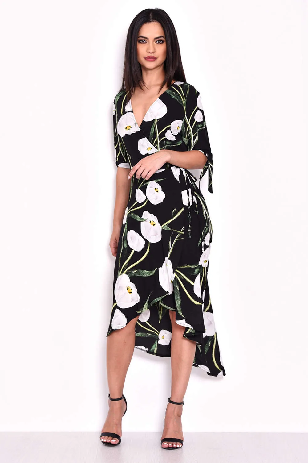 Black Floral Print Wrap Dress sold by AX Paris product image thumbnail 5