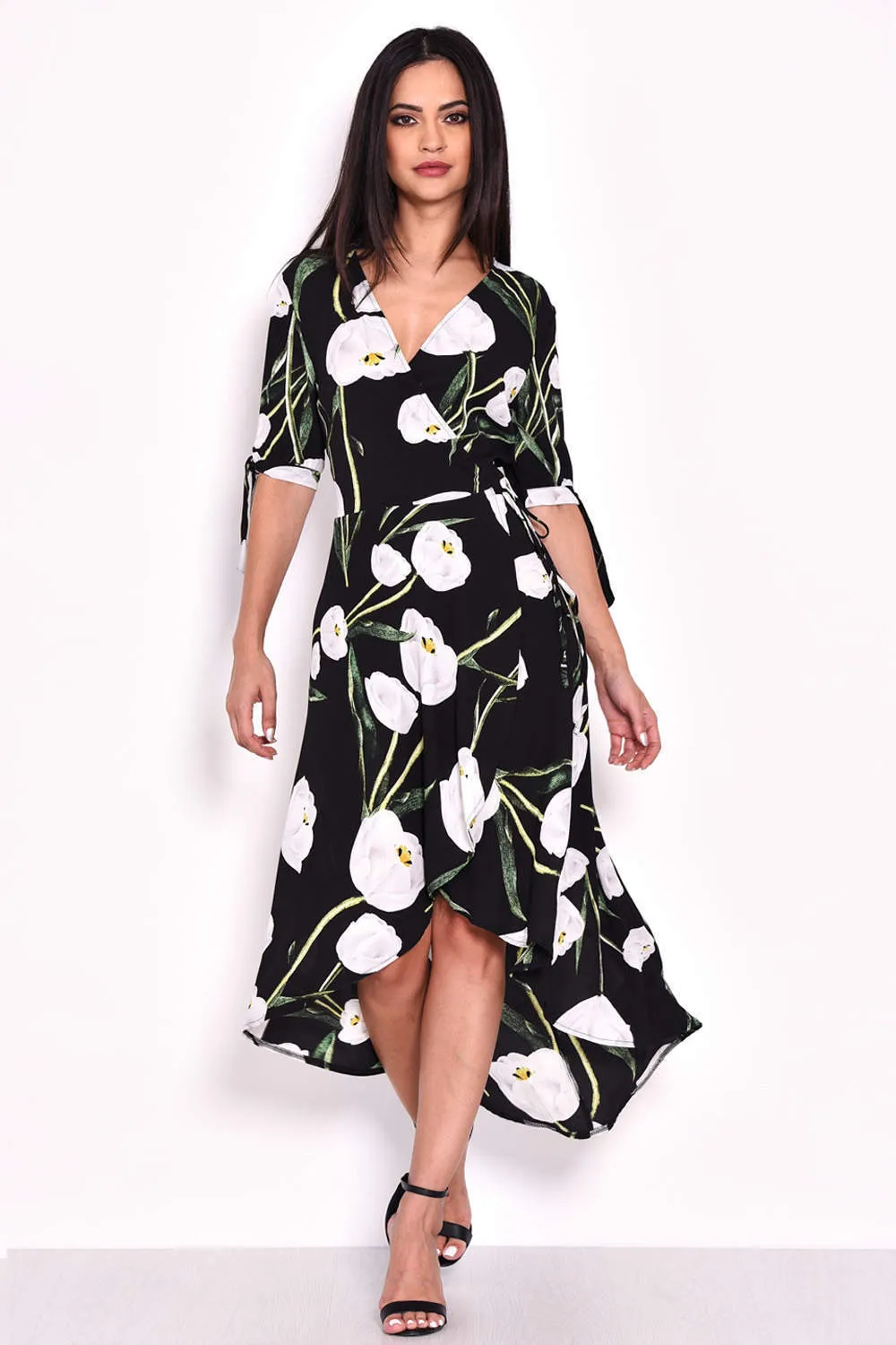 Black Floral Print Wrap Dress sold by AX Paris product image thumbnail 2