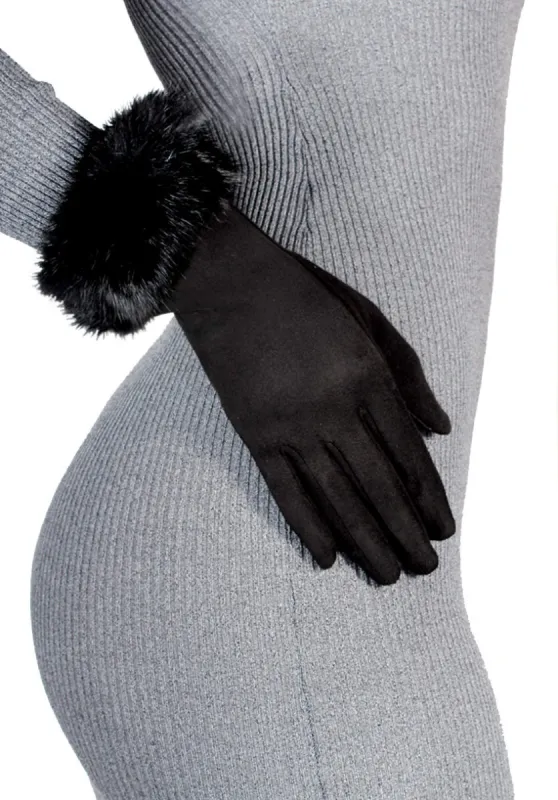 Black Touch Screen Gloves with Fur Detail sold by AX Paris