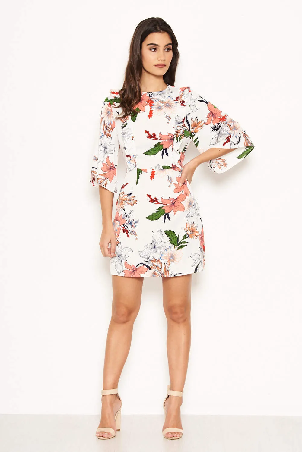Cream Floral Frill Front Dress sold by AX Paris product image thumbnail 2