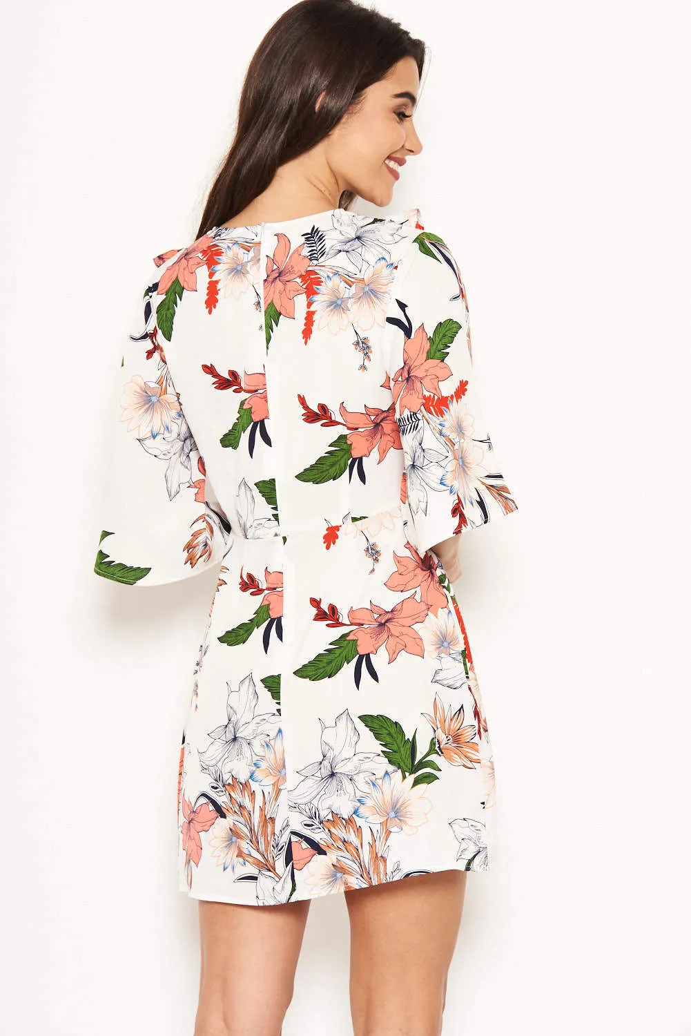 Cream Floral Frill Front Dress sold by AX Paris product image thumbnail 3