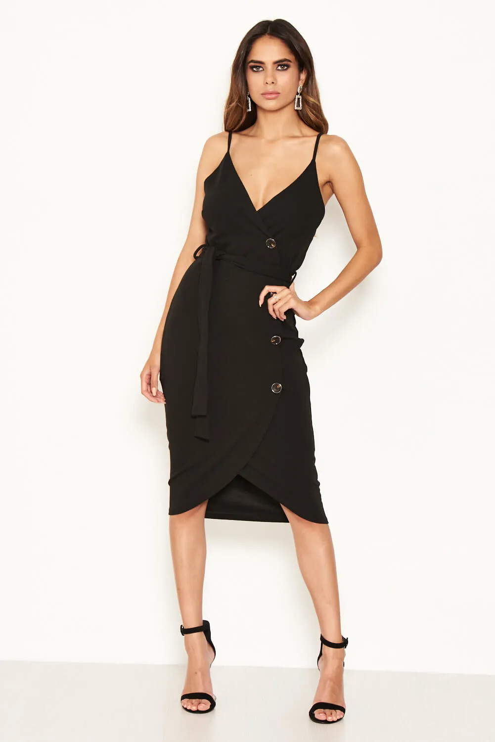 Black Button Front Detail Bodycon Midi Dress sold by AX Paris product image thumbnail 2