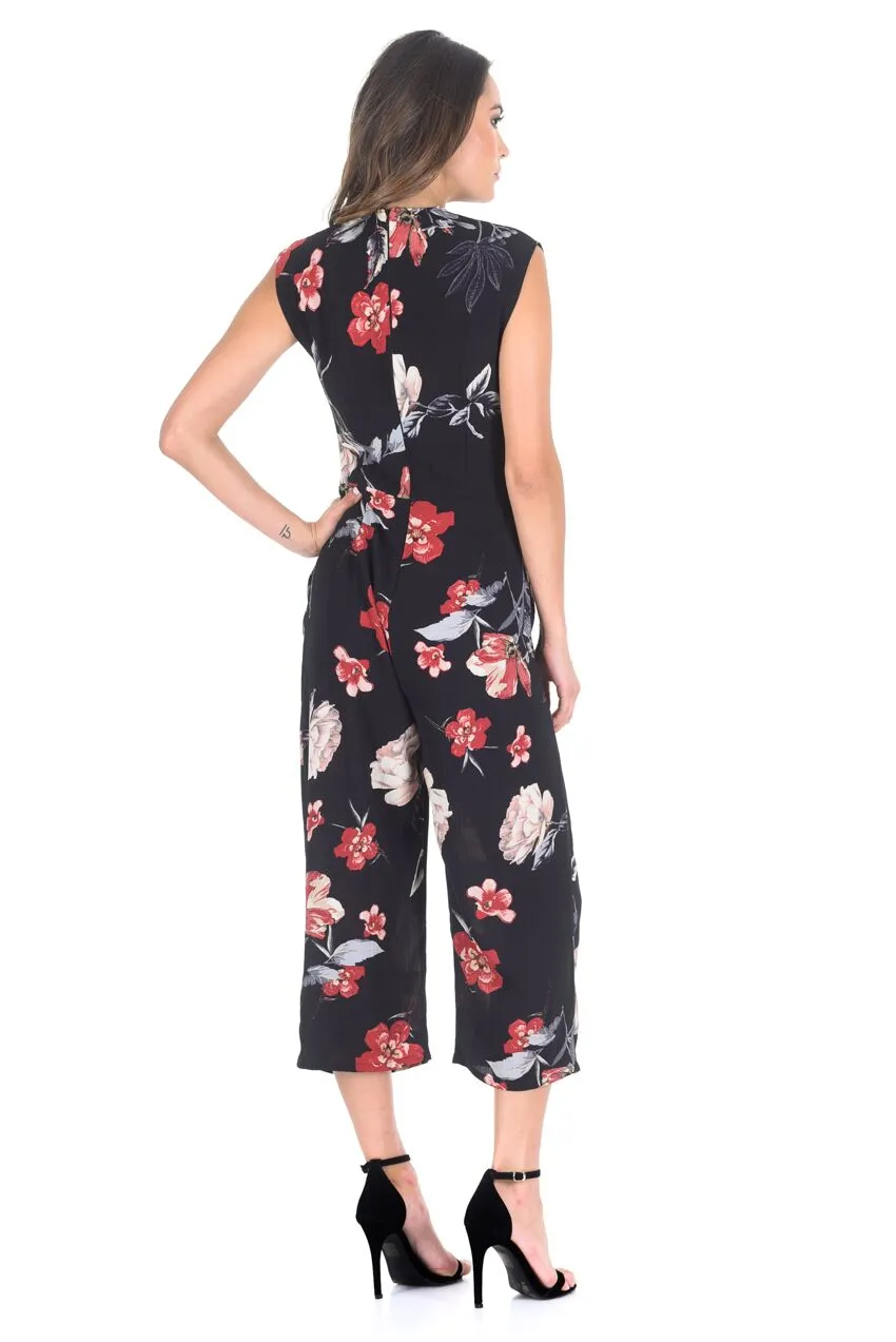 Black Floral Wrap Front Culotte Jumpsuit sold by AX Paris product image thumbnail 3