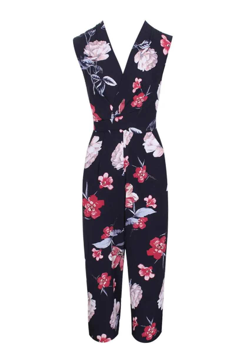 Black Floral Wrap Front Culotte Jumpsuit sold by AX Paris product image thumbnail 4