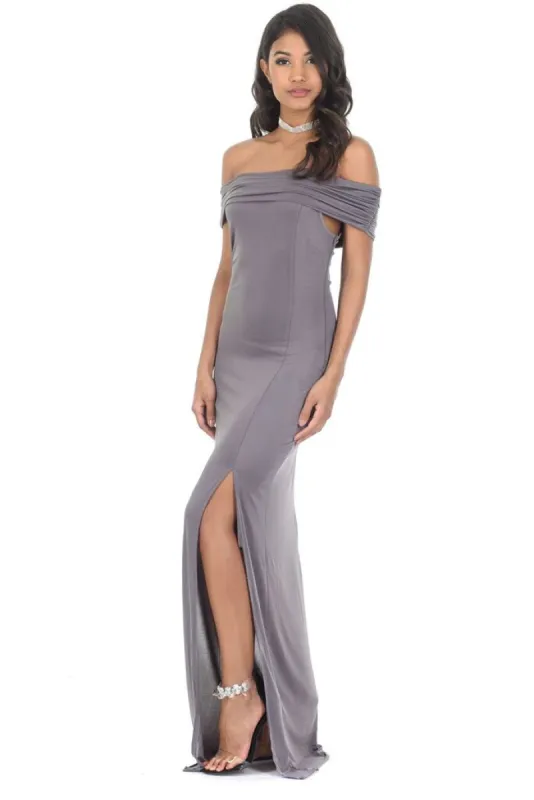 Pewter Off The Shoulder Slinky Maxi Dress sold by AX Paris
