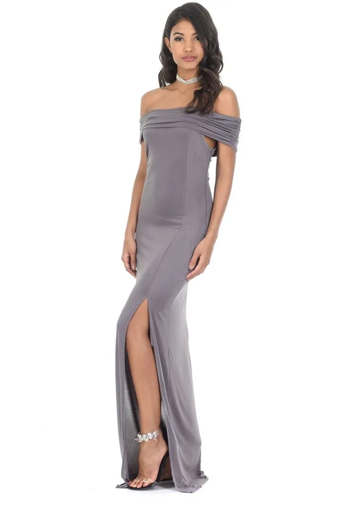 Pewter Off The Shoulder Slinky Maxi Dress sold by AX Paris