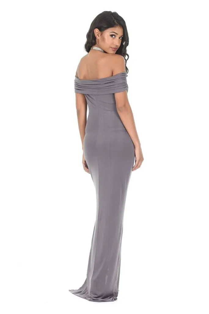 Pewter Off The Shoulder Slinky Maxi Dress sold by AX Paris product image thumbnail 3