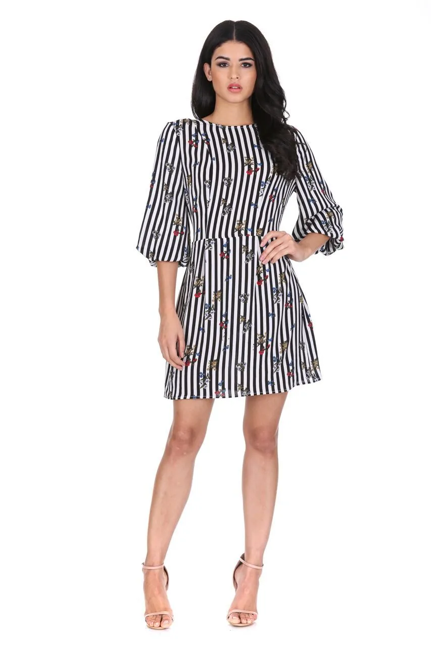 Floral Pinstripe Bell Sleeve Skater Dress sold by AX Paris product image thumbnail 2
