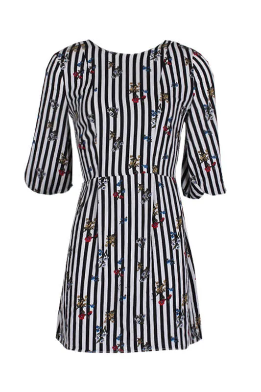 Floral Pinstripe Bell Sleeve Skater Dress sold by AX Paris product image thumbnail 4