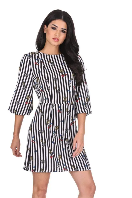 Floral Pinstripe Bell Sleeve Skater Dress sold by AX Paris