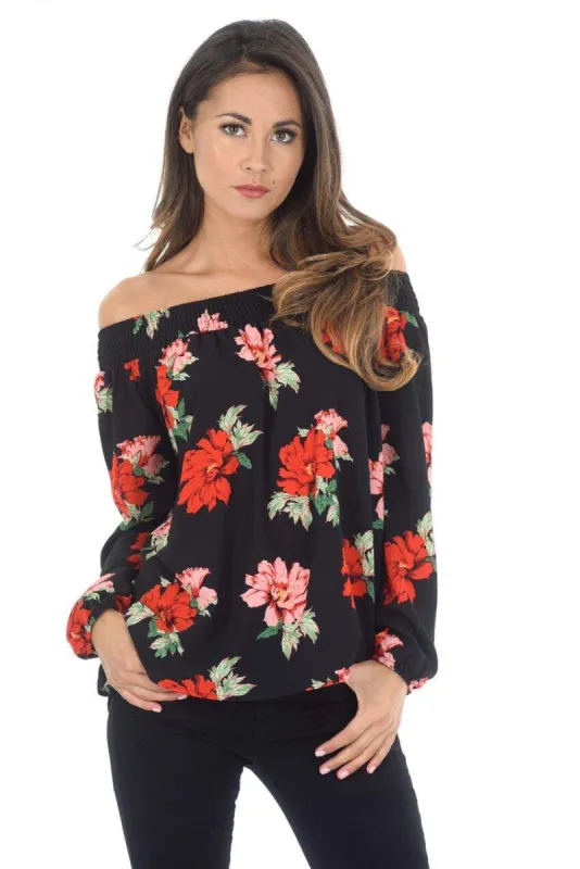Black Floral Bardot Top sold by AX Paris