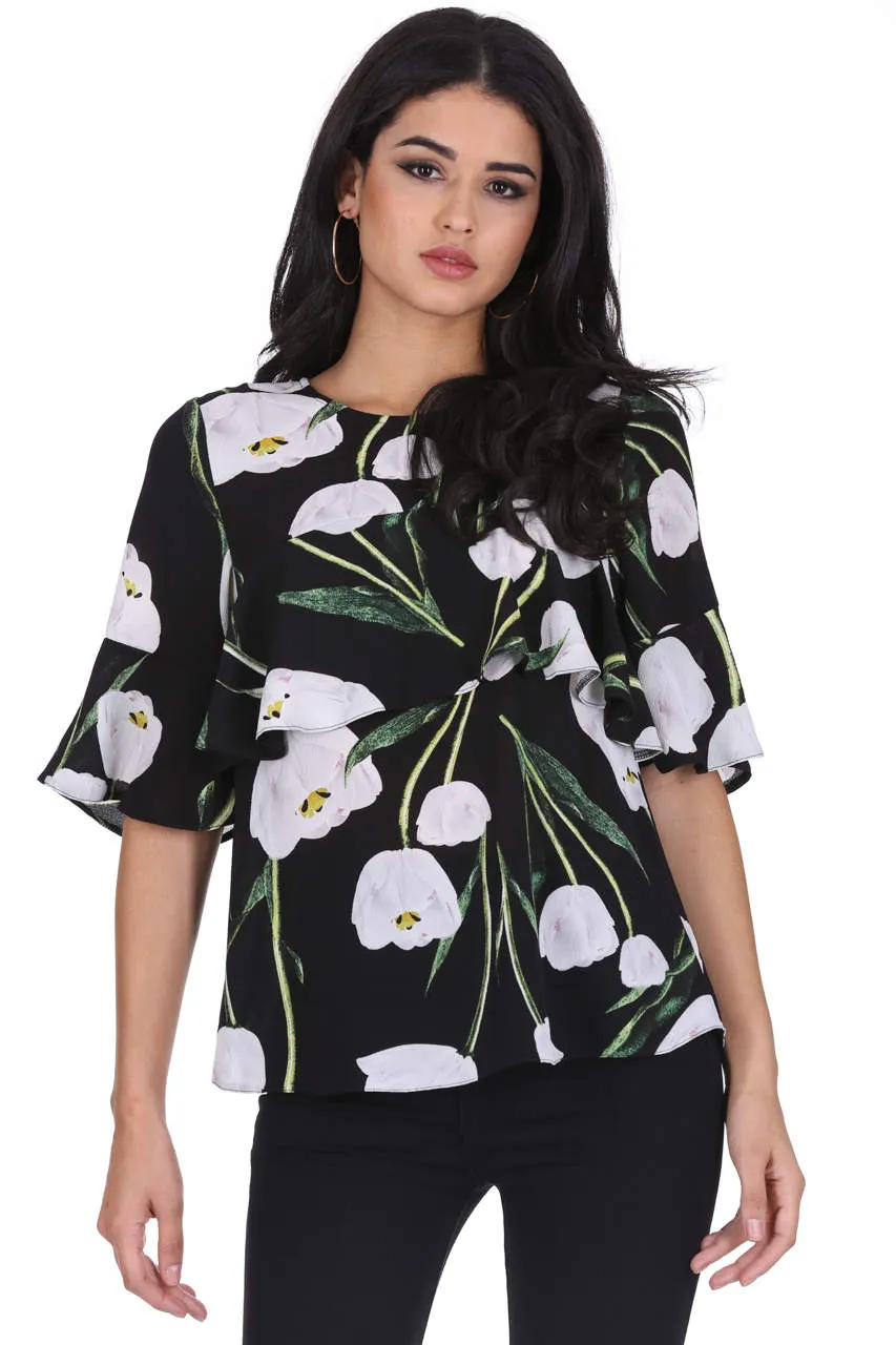 Black Floral Midi Sleeve Top sold by AX Paris