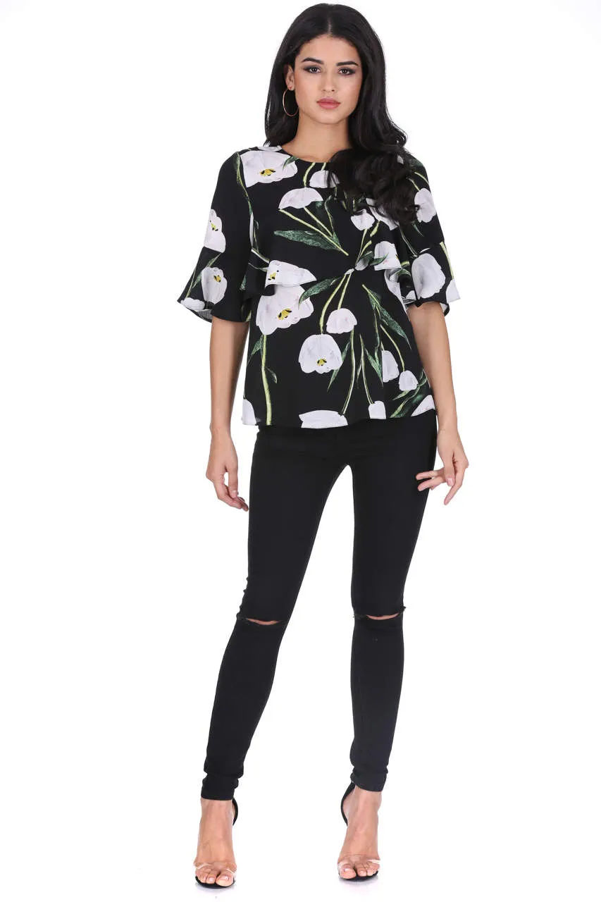 Black Floral Midi Sleeve Top sold by AX Paris product image thumbnail 2