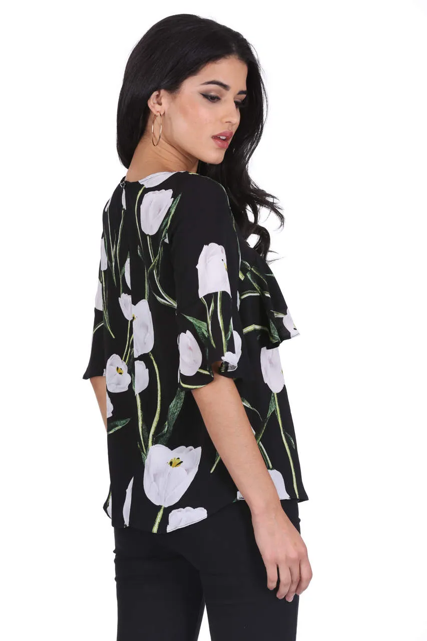 Black Floral Midi Sleeve Top sold by AX Paris product image thumbnail 3