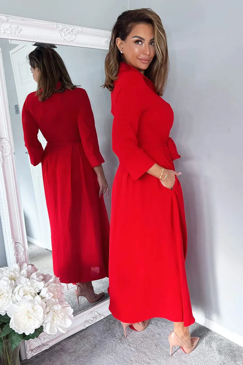 Red Button Up Midi Shirt Dress sold by AX Paris product image thumbnail 4