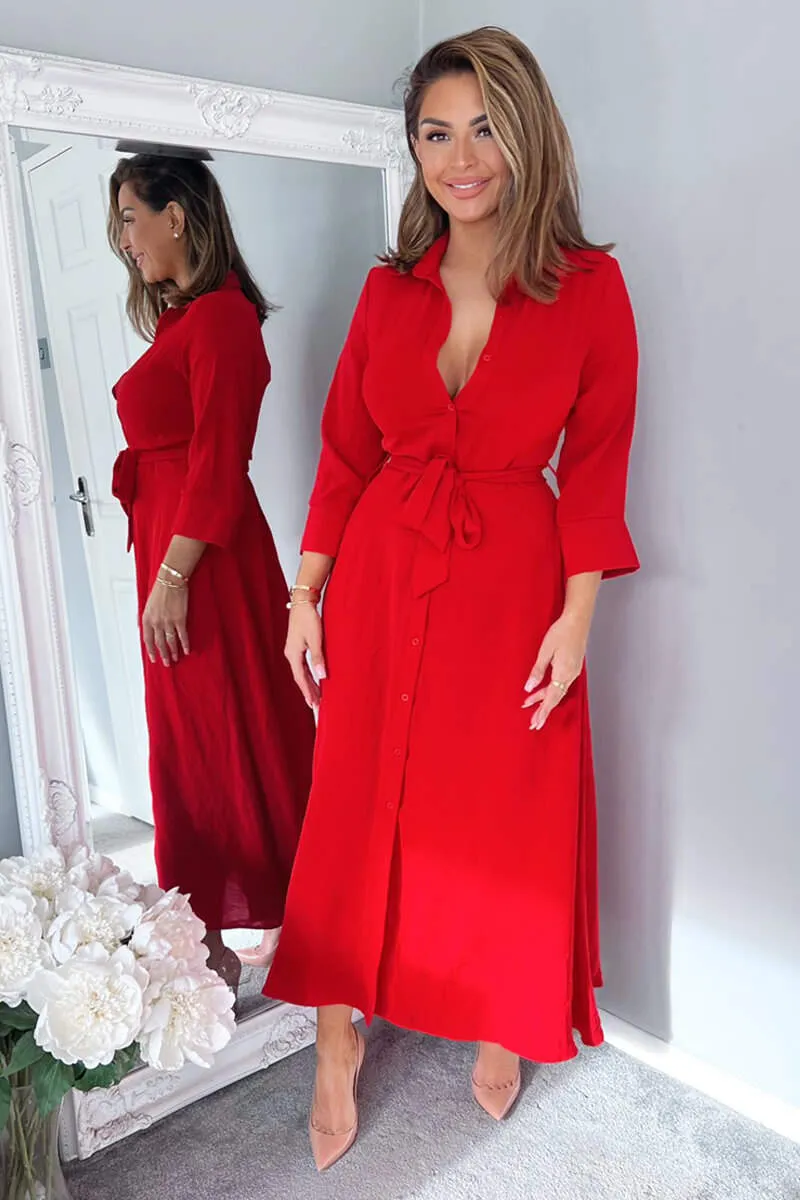 Red Button Up Midi Shirt Dress sold by AX Paris product image thumbnail 3