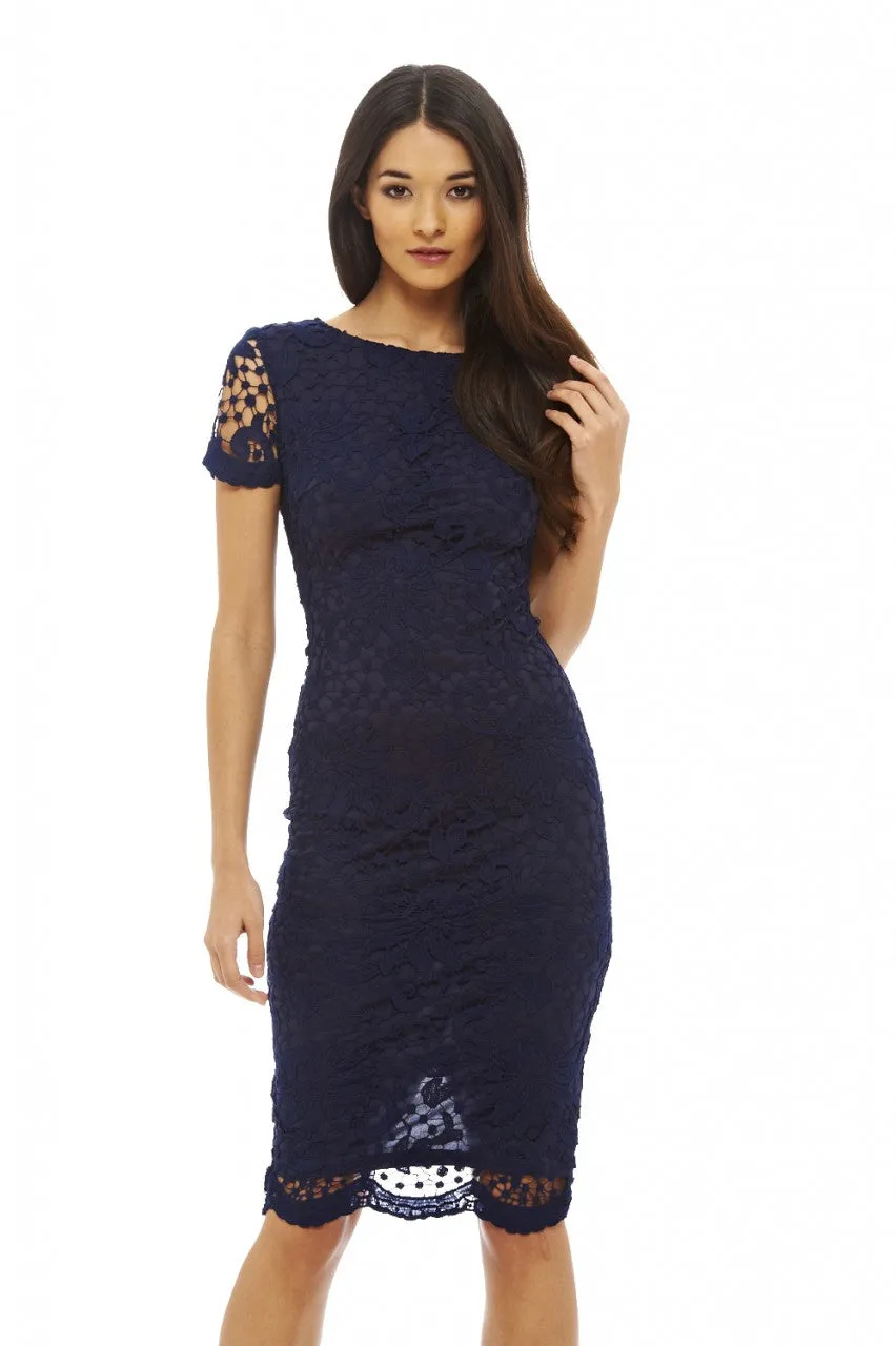 Navy Crochet Lace Midi Dress sold by AX Paris