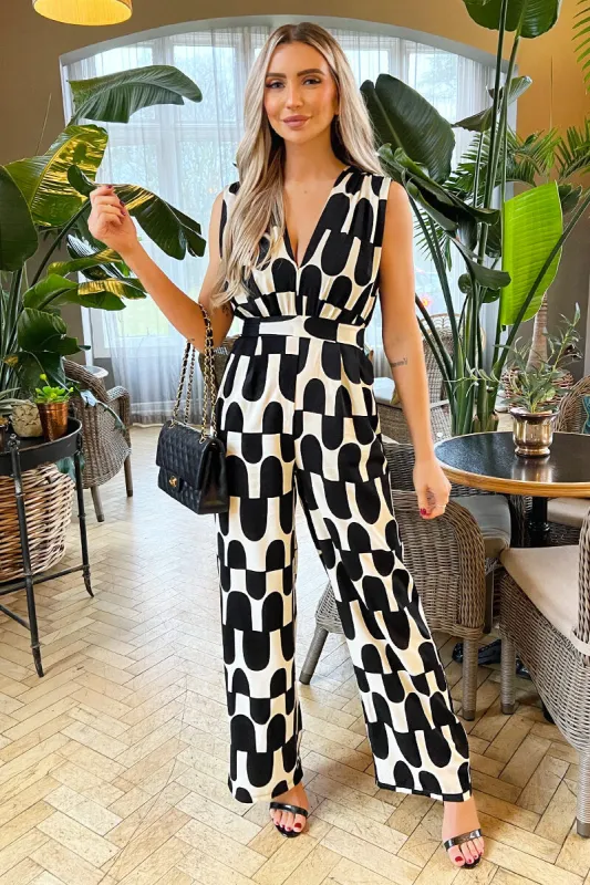 Black And Cream Abstract Print Jumpsuit sold by AX Paris