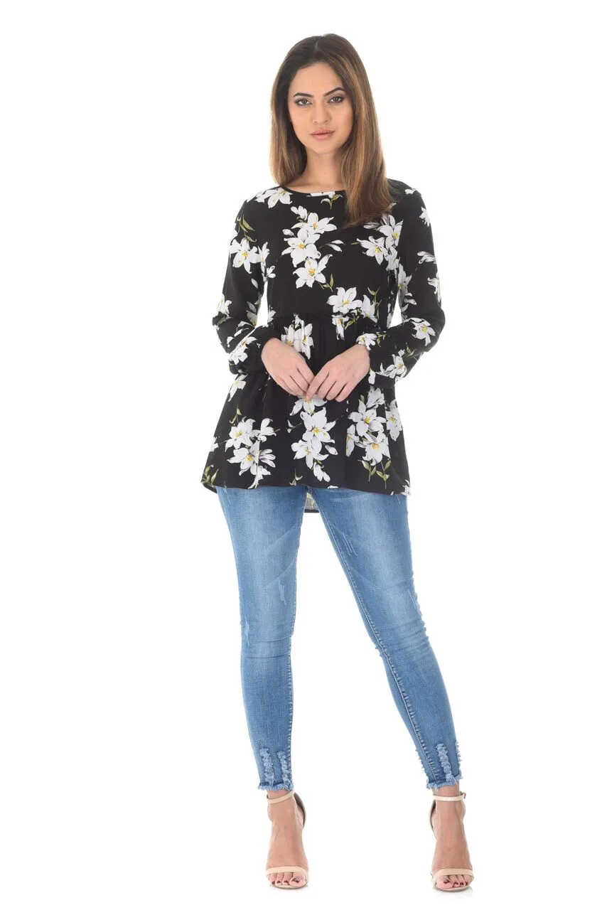 Black Floral Printed Frill Top with Frill Bottom sold by AX Paris product image thumbnail 2