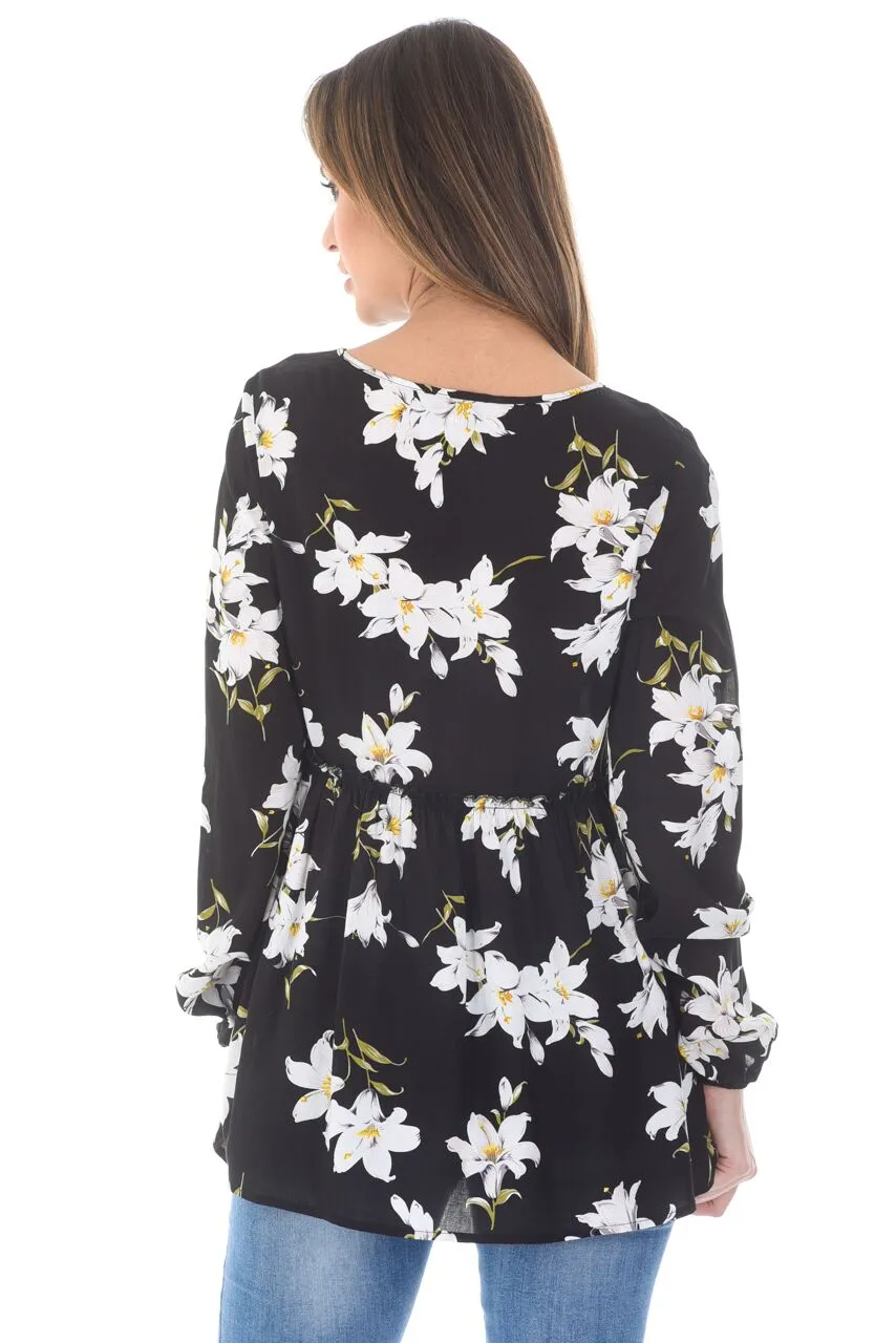 Black Floral Printed Frill Top with Frill Bottom sold by AX Paris product image thumbnail 3