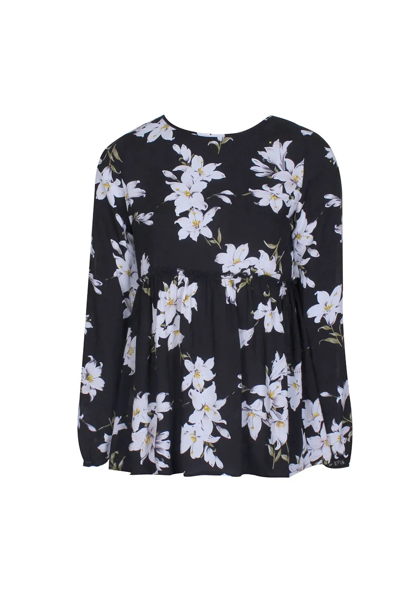Black Floral Printed Frill Top with Frill Bottom sold by AX Paris product image thumbnail 4