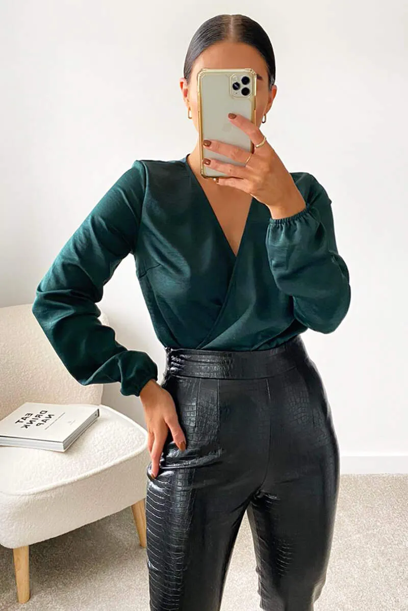 Green Wrap Over Bodysuit sold by AX Paris