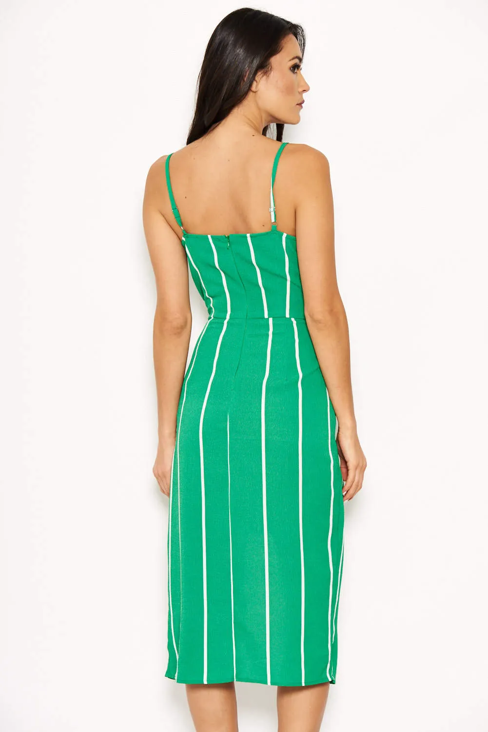 Green Pin Stripe Wrap Overlay Dress sold by AX Paris product image thumbnail 3