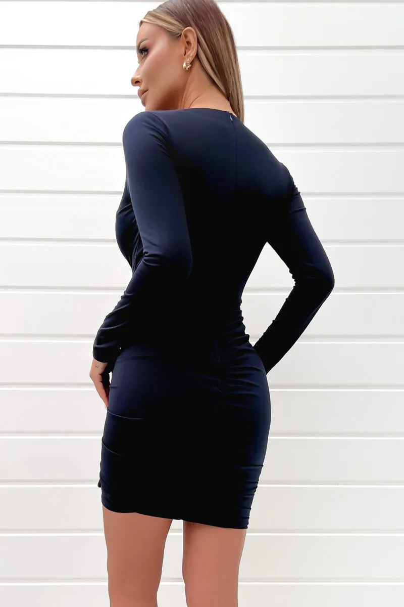 Navy Frill Detail Long Sleeve Bodycon Mini Dress sold by AX Paris product image thumbnail 4