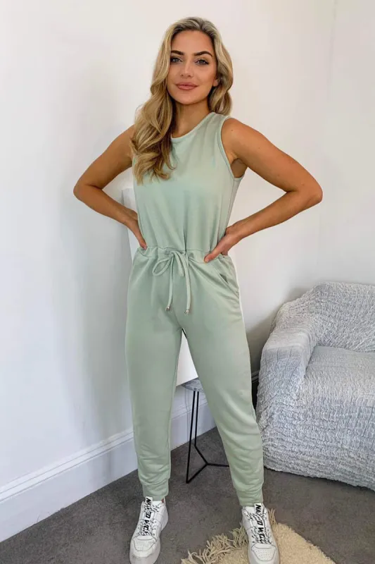 Sage Tie Waist Sleeveless Jumpsuit sold by AX Paris
