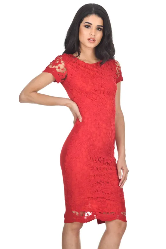 Red Crochet Midi Dress sold by AX Paris