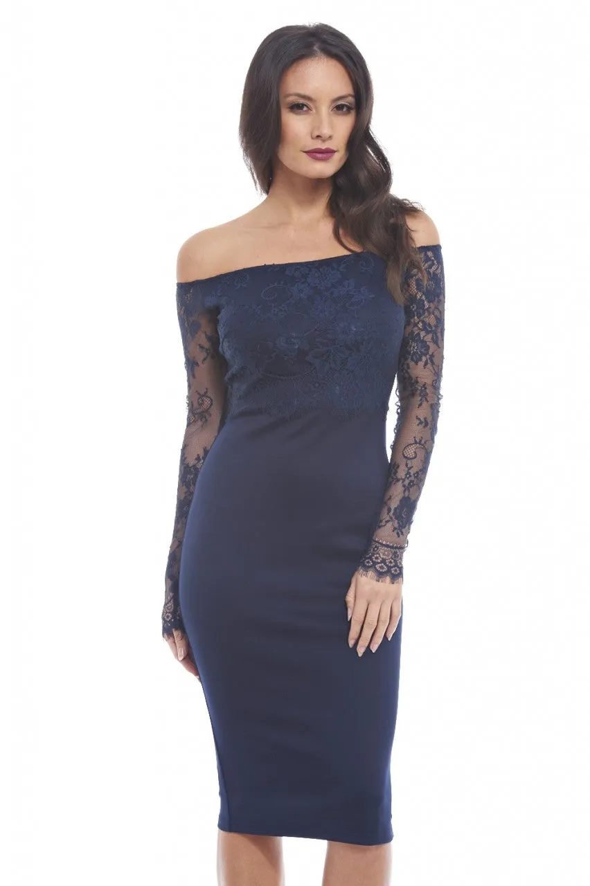 Off The Shoulder Lace Contrast Dress sold by AX Paris