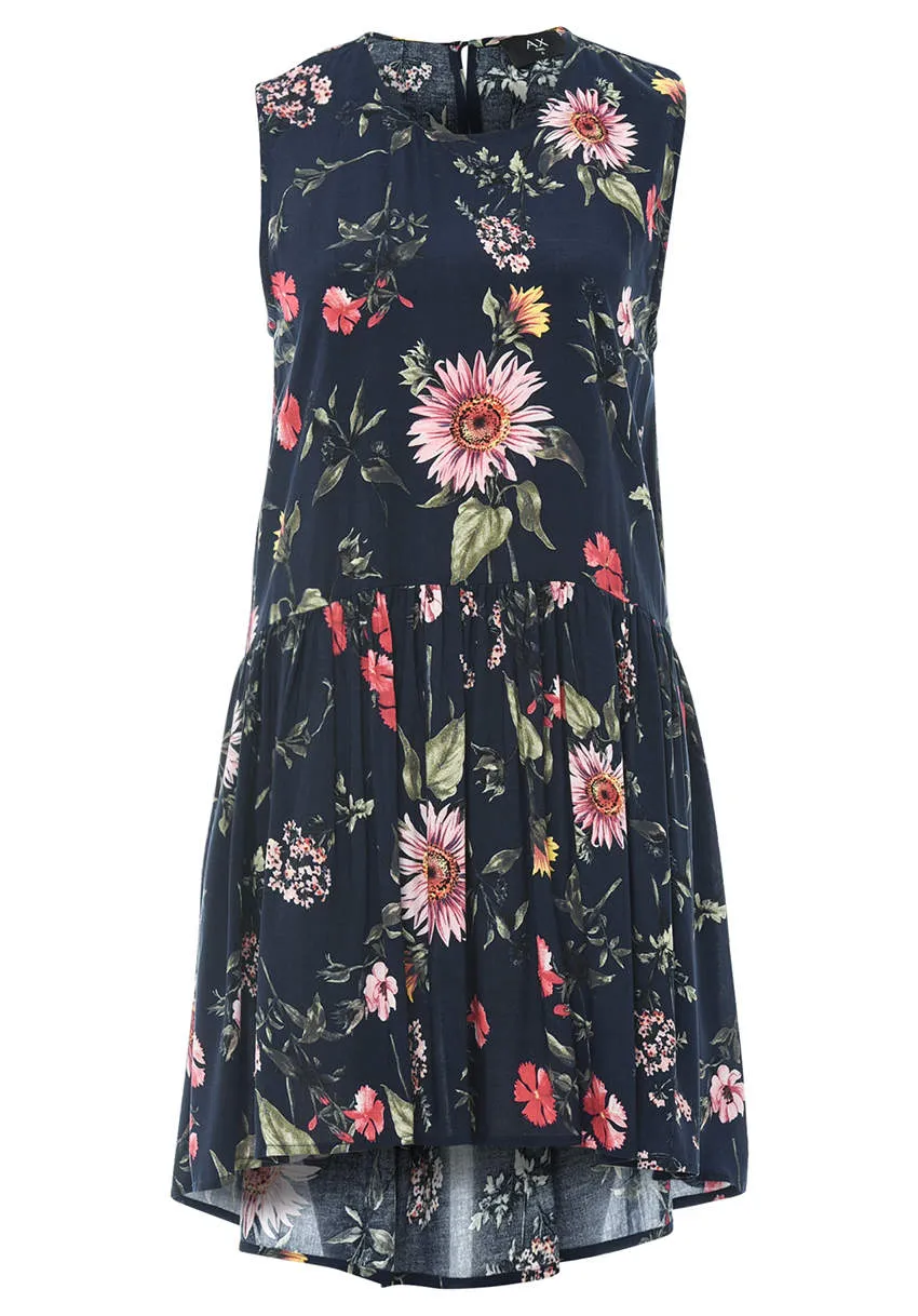Navy Floral Printed Dipped Back Dress sold by AX Paris product image thumbnail 4