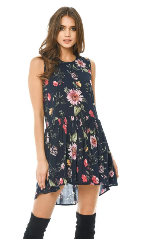Navy Floral Printed Dipped Back Dress made by AX Paris