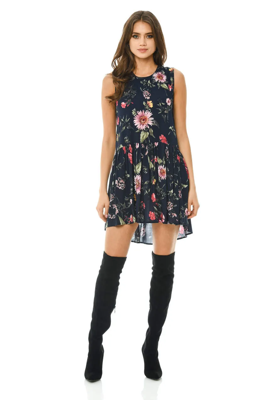 Navy Floral Printed Dipped Back Dress sold by AX Paris product image thumbnail 2