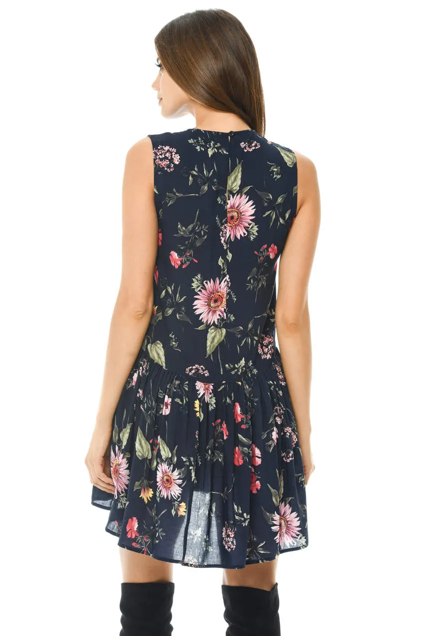 Navy Floral Printed Dipped Back Dress sold by AX Paris product image thumbnail 3