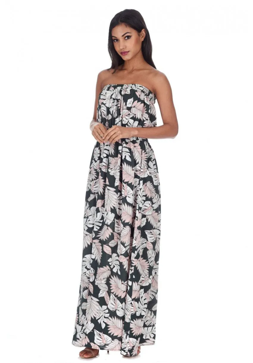 Khaki Leaf Printed Maxi Dress sold by AX Paris