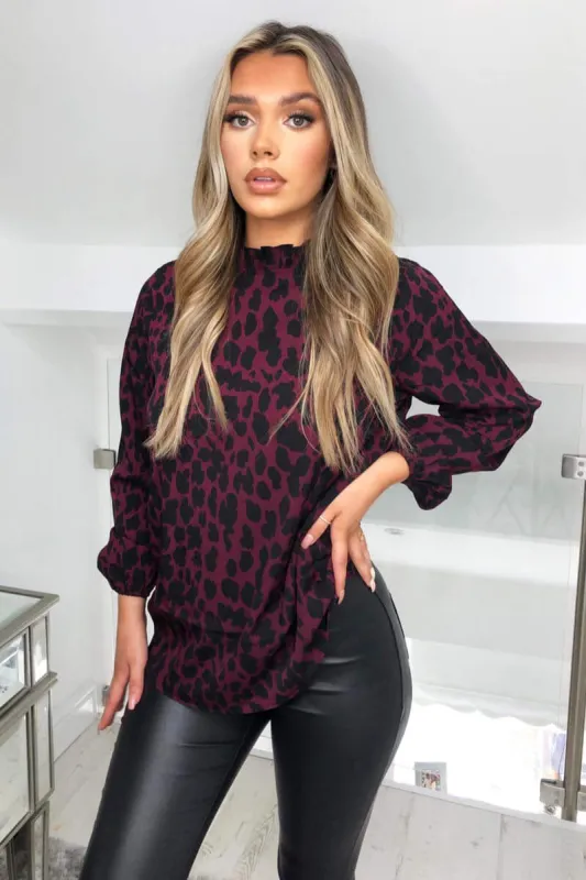 Plum Leopard Print High Neck Top sold by AX Paris