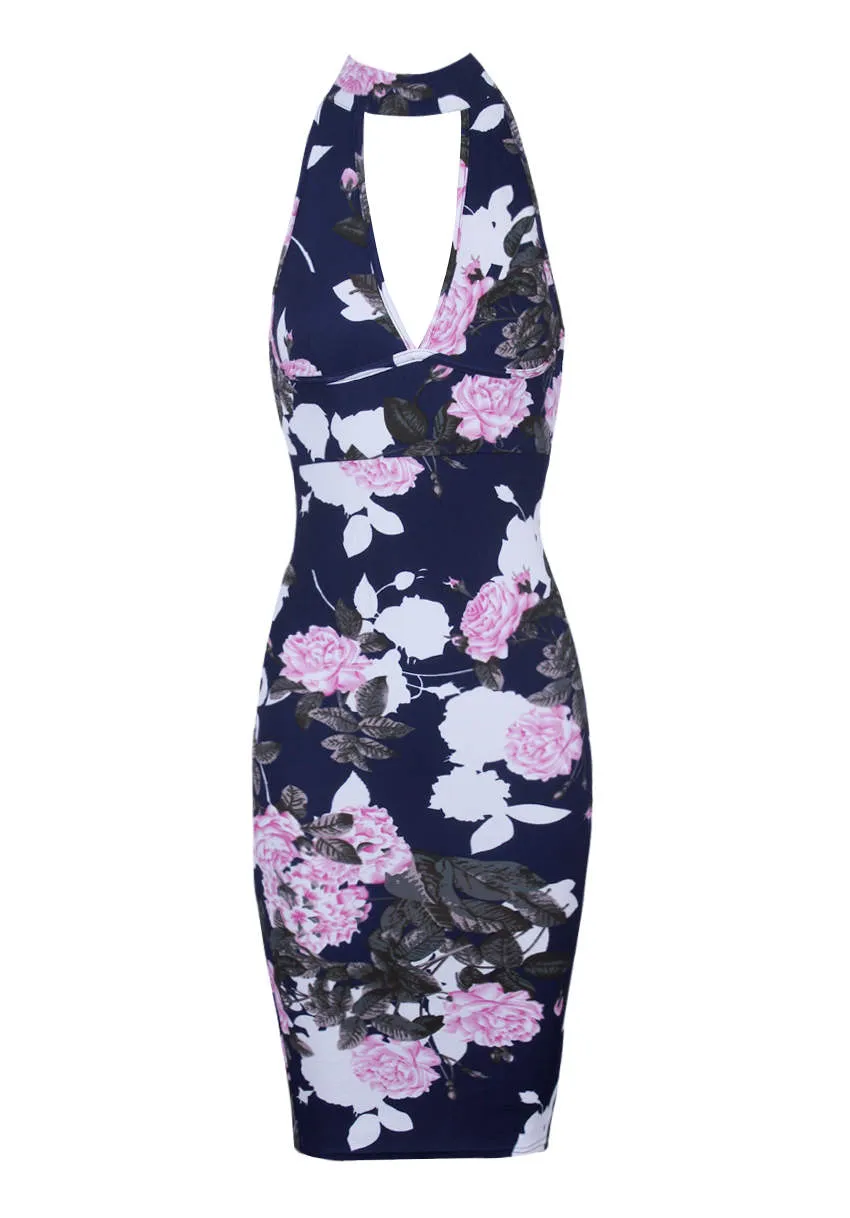 Navy Floral Midi Choker Neck Dress sold by AX Paris product image thumbnail 4