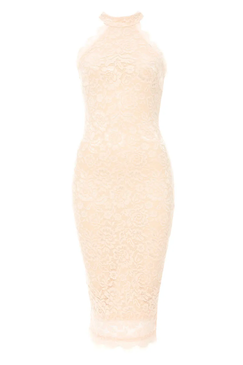 Nude High Neck Lace Midi Dress sold by AX Paris product image thumbnail 4