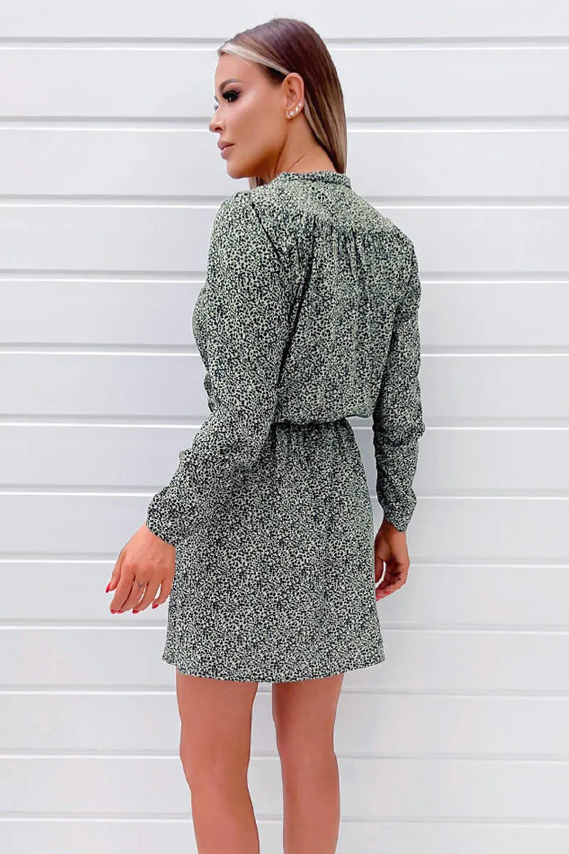 Sage And Black Printed Long Sleeve Mini Dress sold by AX Paris product image thumbnail 4