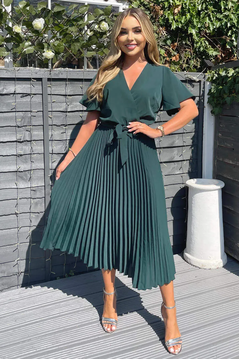 Teal Belted Pleated Skirt Midi Dress sold by AX Paris product image thumbnail 2