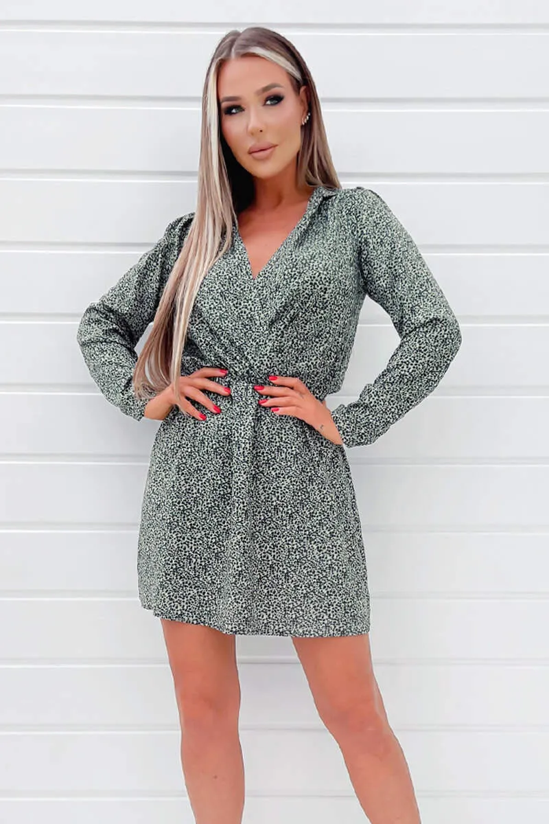 Sage And Black Printed Long Sleeve Mini Dress sold by AX Paris product image thumbnail 2