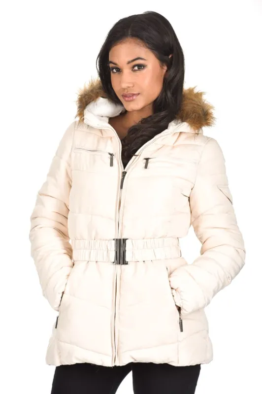 Cream Padded Puffer Jacket sold by AX Paris